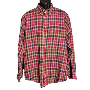Pendleton Button Down Lightweight Shirt Mens Large Cotton Plaid Red Long Sleeve